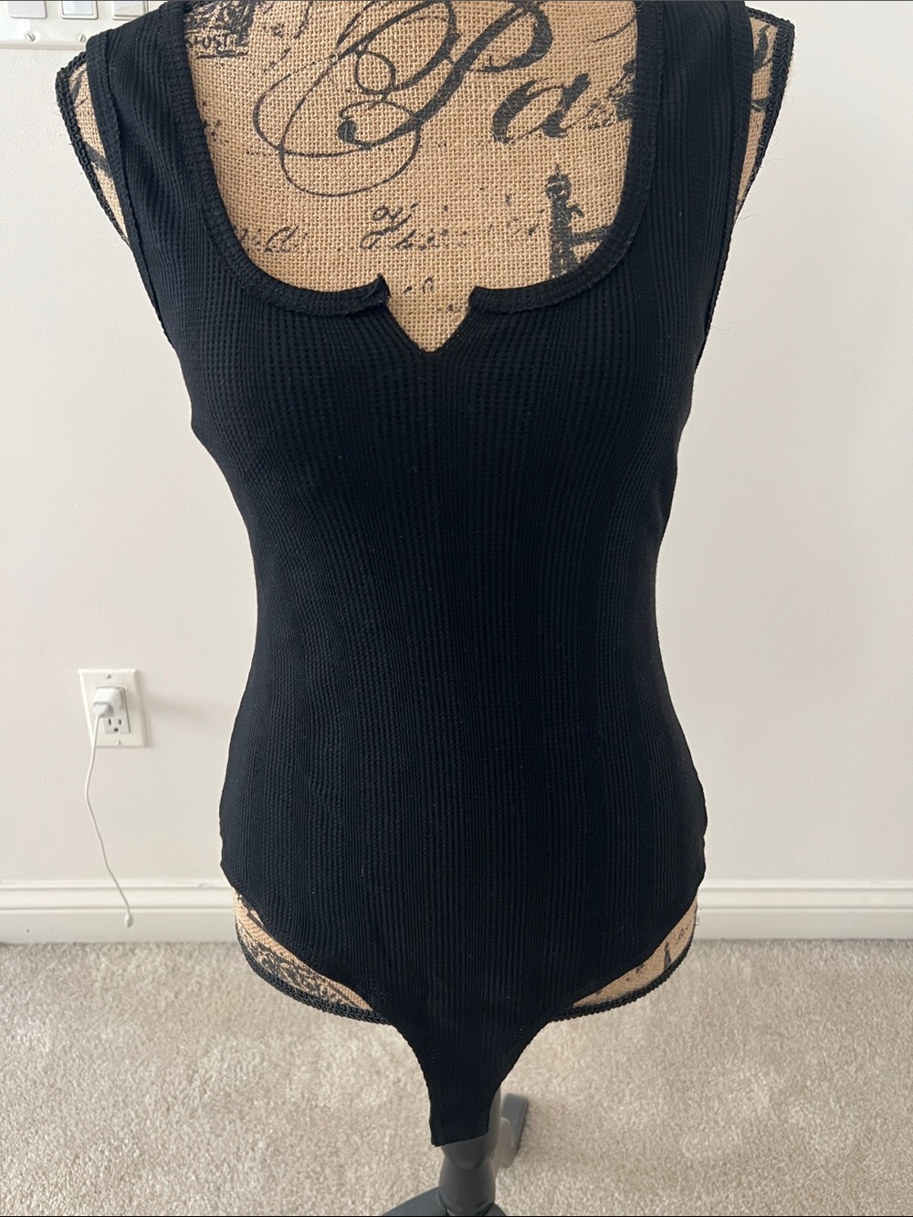 Black Ribbed Scoop-Neck Bodysuit - Unbranded